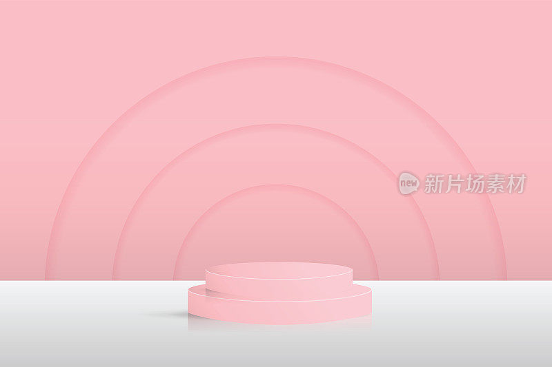 几何形状的最小风景。软粉色平台展示产品在软粉色背景。背景矢量3d渲染平台。站化妆品。3 d矢量插图。